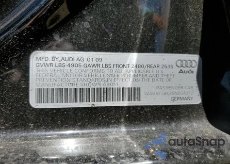 2009 Audi A4 Premium Plus из США, поврежденный, VIN WAUSF78K39N054072